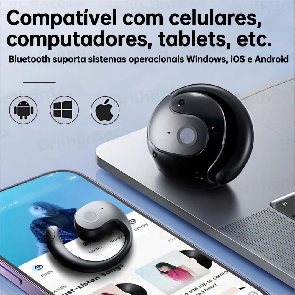 Bluetooth Sem fio Fone de ouvido Ergonômico TWS Suporte Orelha Pendurada Anti-queda